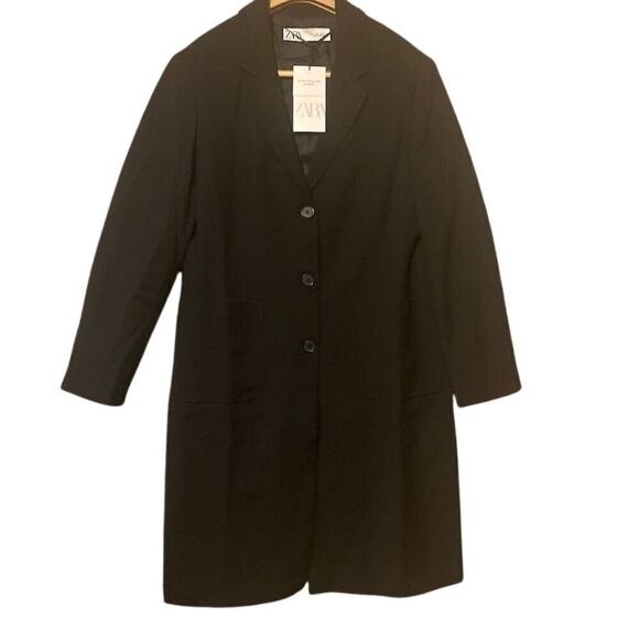Zara Women's Black Water Repellent Long Overcoat Size M Casual Tailored - Picture 1 of 7